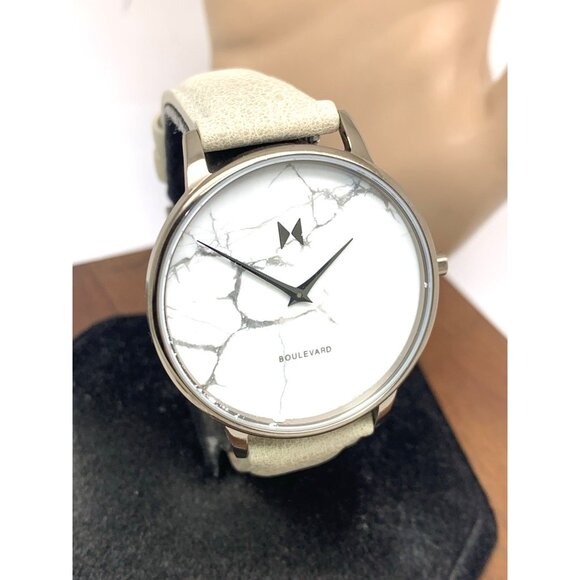 MVMT Women's Watch QMB01-Tima Quartz White Gray Marble Dial Leather Band 38mm - Picture 13 of 14